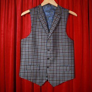 TM Lewin Vest and Pants Blue/Gray Check 38R, 32x32